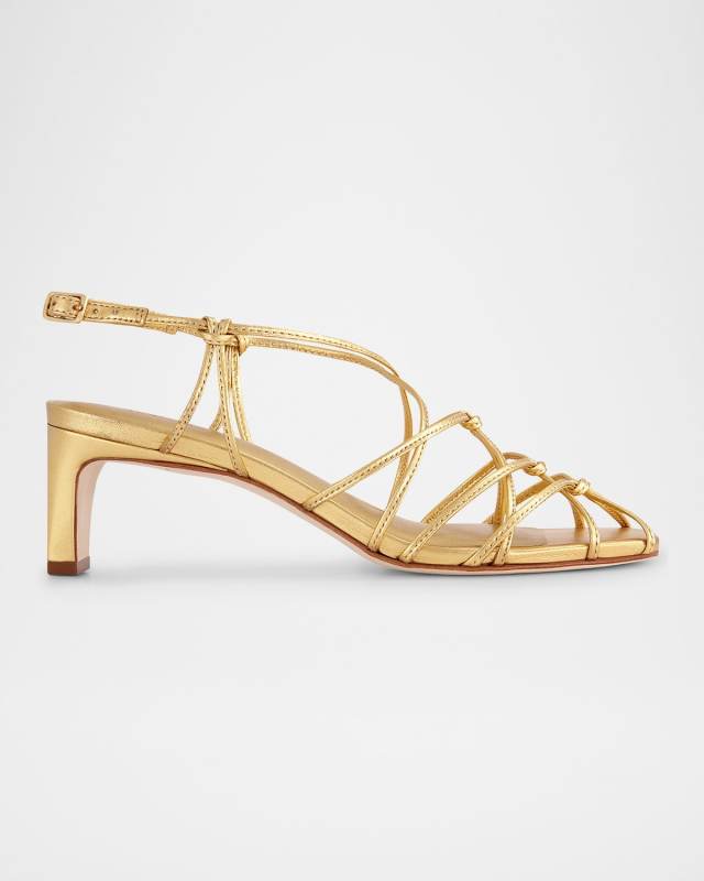Strappy Metallic Kitten Slingback Sandals